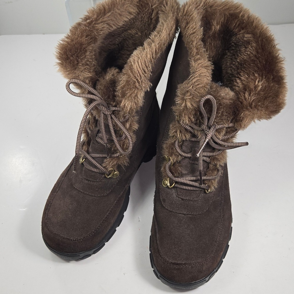 Natural Reflections Women Brown leather Faux Fur Winter Boots Size 6.5 M Lace Up